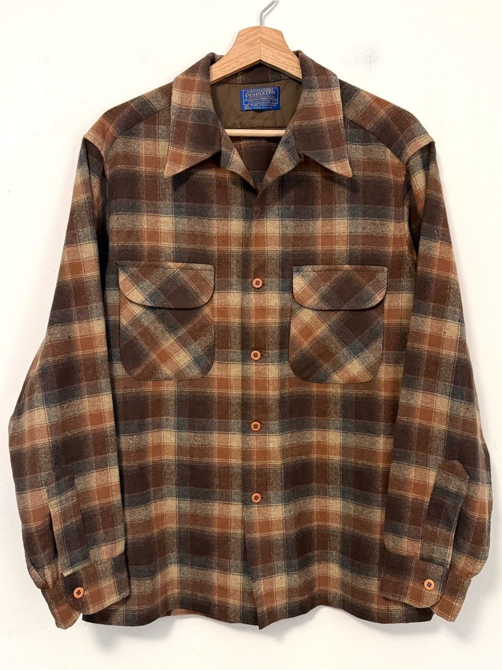 Vintage 60s/70s Pendleton 100% Virgin Wool Made in USA Plaid Board Shirt